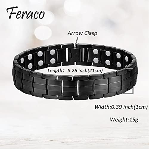 Feraco Magnetic Bracelet for Men Titanium Steel Magnetic Bracelet for Men with Double Row Magnets Adjustable (Black) Feraco