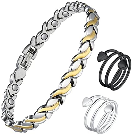 Jecanori Titanium Steel Magnetic Bracelet for Women~Magnet Bracelet for &Carpal Tunnel~Unique Fishtail Link Adjustable Bracelet with 3500 Gauss Magnet Jecanori