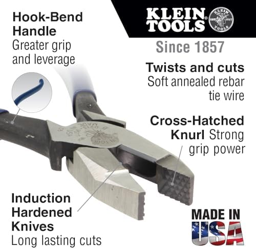 Klein Tools D201-7CSTT Slim Ironworker Pliers with Heavy Duty Knurled Jaws, Induction Hardened Knives, and a Split Tether Ring Klein Tools