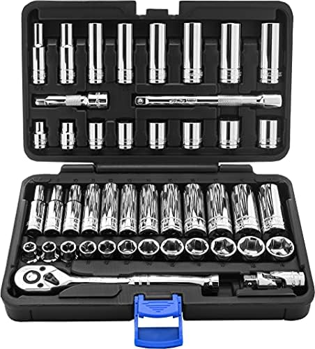 EPAuto 45 Pieces 3/8" Drive Socket Set with 72-Tooth Pear Head Ratchet EPAuto