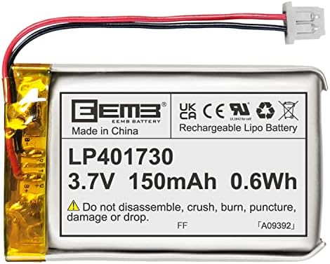 EEMB Lithium Polymer Battery 3.7V 150mAh 401730 Lipo Rechargeable Battery Pack with Wire Molex 1.25mm Connector for Speaker and Wireless Device- Confirm Device & Connector Polarity Before Purchase Eemb