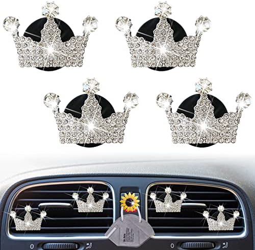 Bling Crown Car Air Vent Clip Charms,4 Pcs Crown Car Air Fresheners Vent Clips Car Diffuser Vent Clip Car Decoration for Women Cute Car Interior Decor Bling Car Accessories+Sunflower Mask Hook Xinjincang