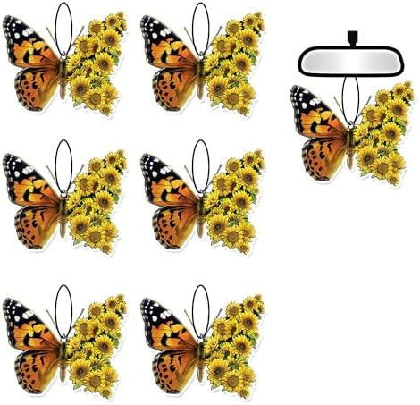 6 Pcs Butterfly Sunflower Car Air Fresheners, Funny Hanging Car Air Fresheners Long Lasting Cute Car Mirror Scented Hanging Car Decoration Ornaments Gift Interior Accessories for Men Women JJLFresheners