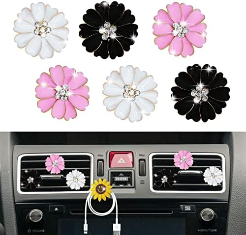 6 Pcs Daisy Air Vent Clips, Cute Flower Car Air Fresheners Vents Clips Car Diffuser Vent Clip Glam Car Interior Decor Charm Cute Car Accessories Daisy Car Decoration for Women + Cute Mask Hook Xinjincang