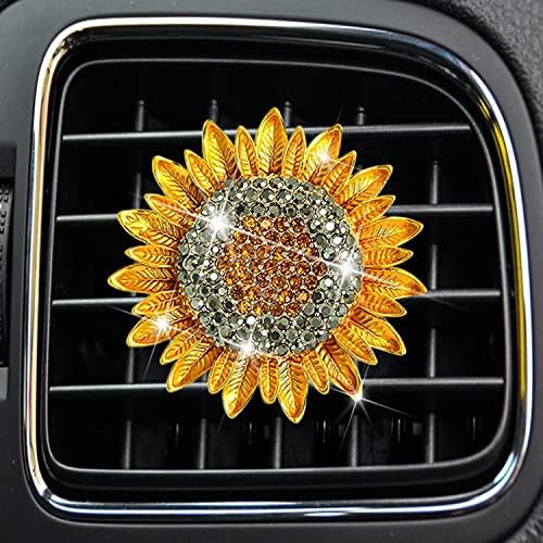 Bling Sunflower Air Vent Clips, Golden Sunflower Car Air Fresheners Vent Clips Car Diffuser Diamond Car Decoration Rhinestone Car Interior Decor Cute Car Accessories for Women Girls Xinjincang