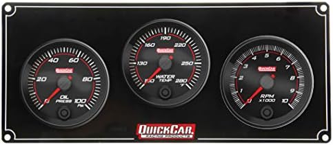 QuickCar Racing Products Gauge Panel Assembly, Redline, Oil Pressure/Water Temperature/Recall Tachometer, Black Face, Kit QuickCar Racing Products