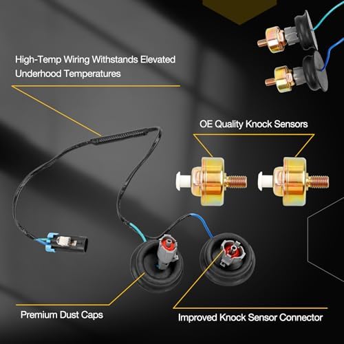 Dual Knock Sensors with Wiring Harness Kit | for Chevy Suburban Silverado Avalanche Tahoe, GMC Sierra Yukon, Cadillac Hummer & More GM Vehicles | Replace# 12601822 12589867 917-033 Gledewen