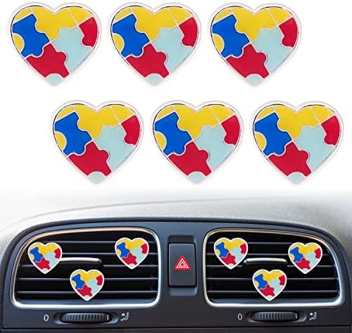 6 Pcs Heart Air Vent Clips, Funny Autism Heart Car Air Fresheners Vent Clips Car Diffuser Vent Clip Car Interior Decor Charm Car Decoration Cute Car Accessories for Women Girls Xinjincang