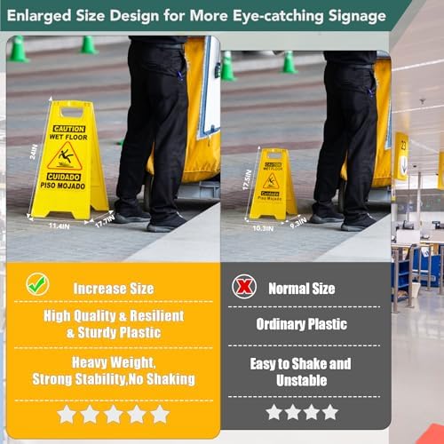 XPCARE 2 Pack Caution Wet Floor Sign, Bilingual Double-Sided Safety Warning Signs,A Frame Safety Wet Floor Signs Commercial,Yellow,24 Inches Xpcare