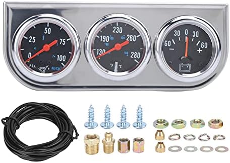 Oil Pressure Water Temp Amp Meter, Triple Gauge Set Water Temperature Oil Pressure, 2in Oil Pressure Water Temp Amp Meter 3 in 1 Triple Gauge Replacement for 12V Gasoline Vehicle Qiilu