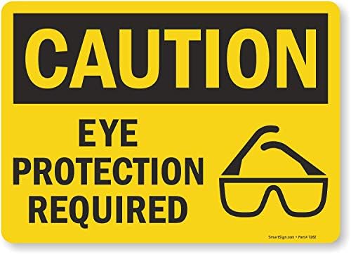 SmartSign Adhesive Vinyl OSHA Safety Sign, Legend "Caution: Eye Protection Required", 10" high x 14" wide, Black on Yellow SmartSign