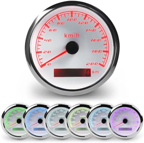 WATERWICH 3.34inch 85mm Speedometer Odometer GPS Gauge Meter Kit 200km/H Odometer Speed Gauge DC12V 24V with LED Backlight and Sensor for Car Truck Vehicle Automotive Boat Marine WATERWICH