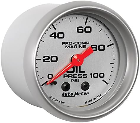 AutoMeter Gauge, Oil Pressure, 2 1/16", 100Psi, Mechanical, Marine Silver (200790-33),Multi Auto Meter