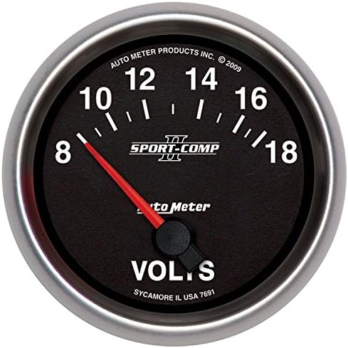 Auto Meter 7691 Sport-Comp II 2-5/8" 8-18V Short Sweep Electric Voltmeter Auto Meter