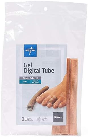 Medline Gel (Гель) Ribbed Digital Toe Tube, Narrow 6" x 3/4", Mineral Oil Gel Pad, Absorbs Shock and Pressure, Relieves Discomfort, Reusable, Can be Trimmed, Pack of 3 Medline