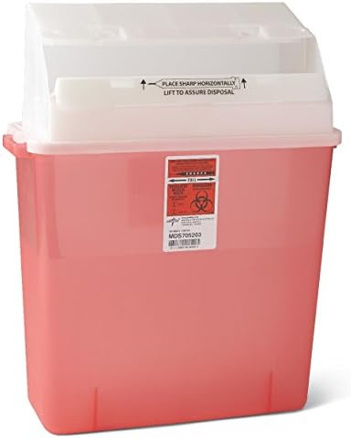 Medline MDS705203 Sharps Container, Sliding Lid, 3 Gallon, Red, Pack of 12 Medline