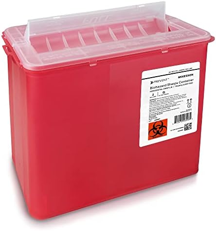 McKesson Prevent Sharps Container for Home Use, 2 Gallon - for Biohazard Infectious Waste, Needle and Syringe Disposal - Translucent, Touchless Lid - Red, 20 Count Mckesson