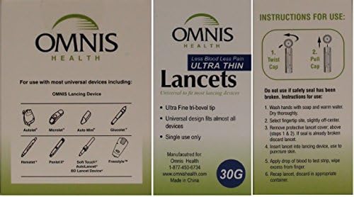 Omnis Ultra Thin Universal Fit Sterile Lancets 30 Gauge 100 Lancets per Box Pack of 6 Total 600 Lancets Omnis Health