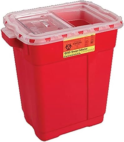 BD 305489 Multi-Use One-Piece Sharps Collector, Hinge Cap with Petals, Medium, 6.9 qt. Capactiy, Red BD