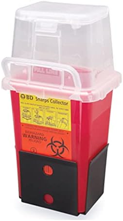 BD 305487 Phlebotomy Nestable Sharps Collector, 4-3/4" Width x 9" Height x 4" Depth, 1.5 Quart Capacity, Red Base/ Natural Top (Case of 36) BD