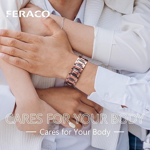 Feraco 2pcs Magnetic Copper Bracelets for Women & Men,Copper Jewelry Gifts for Couple,3800 Gauss Magnets,Pro Fold-Over Butterfly Clasp Feraco