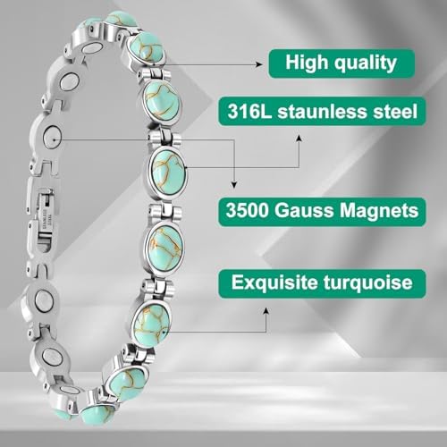 JEROOT Magnetic Bracelets for Women, Magnetic Bracelets with 3500 Gauss Exquisite Jewelry with Turquoise, Women's Bracelets with Adjustable Length Sizing Tool Jeroot