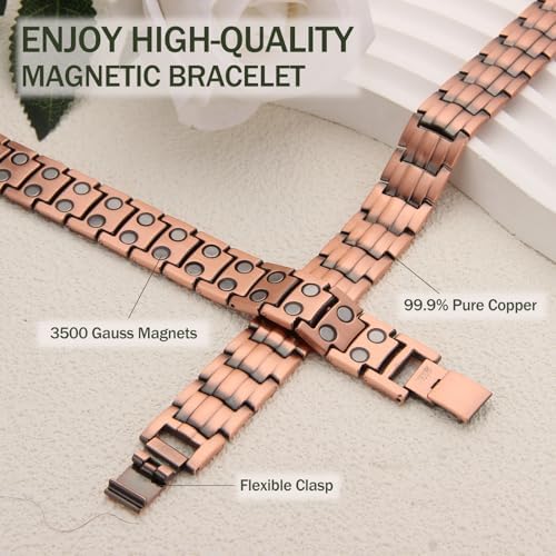 MagEnergy Copper Bracelet for Men and Women, Magnetic Hammered Pure Copper Bangle with 3500 Gauss Magnets MagEnergy