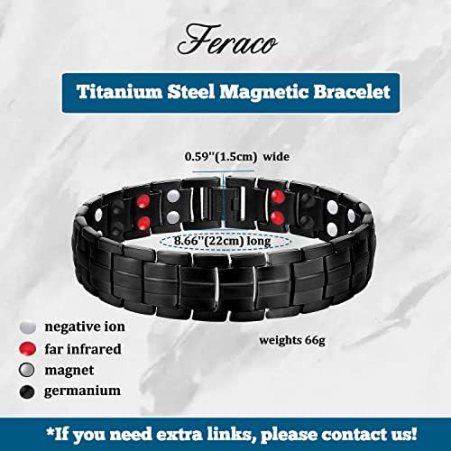 Feraco Magnetic Bracelets for Men Pain Relief Titanium Steel Double Row Strong Magnets Bracelet with Unique Blue Line, Adjustable Bracelet (Pack of 2) Feraco