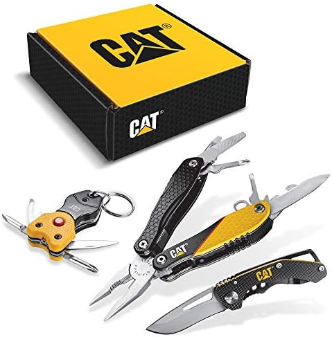 Cat 3 Piece 12-in-1 Multi-Tool, Knife, and Multi-Tool Key Chain Gift Box Set - 240192 , Yellow CAT