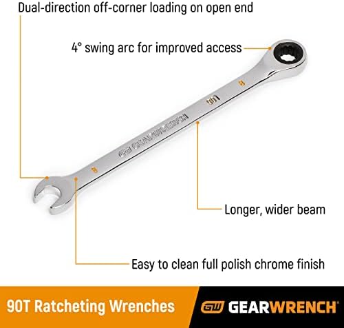 Комбинированный торцевой ключ 1" с 12 точками, угол качания 4°, 90 зубьев для международных стандартов Gearwrench