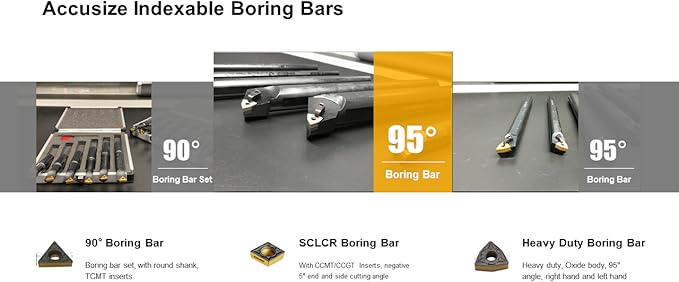 Accusize Industrial Tools 4 Pc 1/2'' Round Shank Indexable Boring Bar Set with Tcmt21.50 Carbide Inserts, 90 Degree, 2627-9104 Accusize Industrial Tools