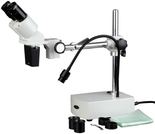 AmScope SE400-Z Professional Binocular Stereo Microscope, WF10x and WF20x Eyepieces, 10X and 20X Magnification, 1X Objective, LED Lighting, Boom-Arm Stand, 110V-120V AmScope