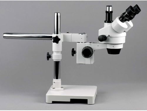 AmScope SM-3T-54S Professional Trinocular Stereo Zoom Microscope, WH10x Eyepieces, 7X-45X Magnification, 0.7X-4.5X Zoom Objective, 54-Bulb LED Light, Single-Arm Boom Stand, 110V-240V AmScope