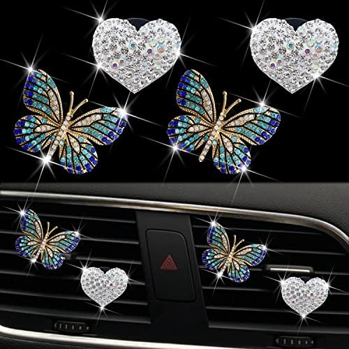 Bling Heart Butterfly Air Vent Clips, 4 Pcs Butterfly Car Air Fresheners Vent Clips Car Diffuser Vent Clip Rhinestone Car Decoration Cute Car Interior Decor Bling Car Accessories for Women (Blue) Xinjincang