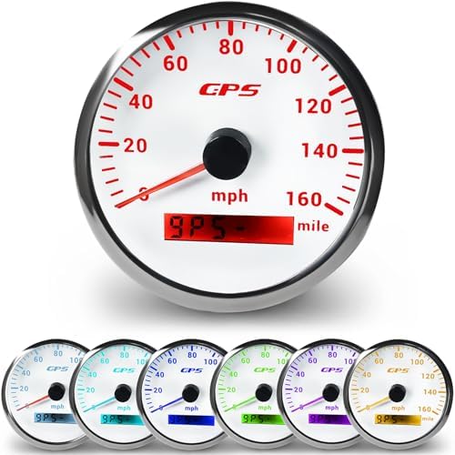 WATERWICH Speedometer Odometer GPS Gauge Meter Kit 7 Colors 3.34inch 85mm 0-160MPH DC12V 24V for Car Truck Vehicle Automotive Boat Marine WATERWICH