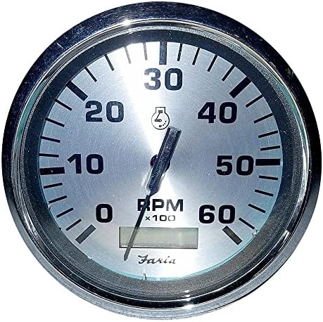 Faria Spun Silver 4" Tachometer w/Hourmeter (6000 RPM) (Gas Inboard) Faria