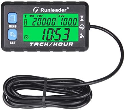 Runleader Hour Meter Tachometer, Maintenance Reminder, Alert RPM Reminder, Initial Hours Settable, Battery Replaceable, Use for Lawn Mower Generator Marine ATV and Gas Powered Equipment (HM058B-BK) Runleader