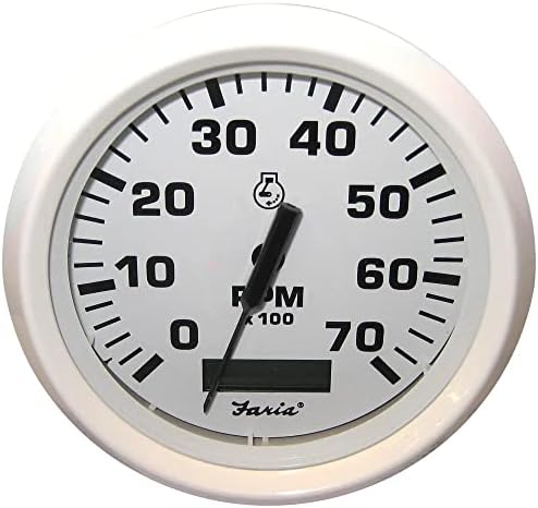 Faria 33140 Dress Tachometer Gauge with Hourmeter 7000 RPM - White, 4" Faria