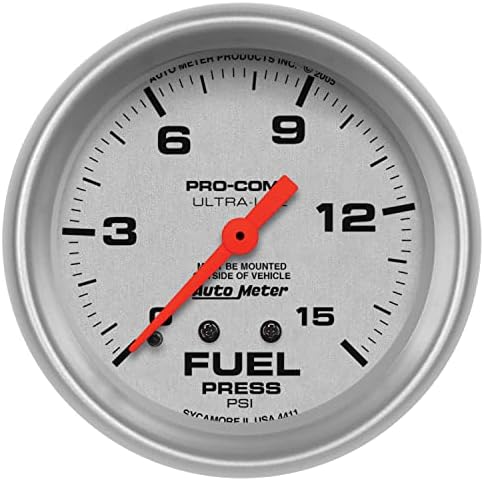 Легкий механический манометр давления топлива 2-5/8" (66,7 мм) с серебряным циферблатом и оранжевыми указателями Auto Meter