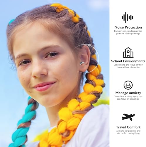 Kids Earplugs (6-12 yrs) with Lanyard – Pressure Relief & Preventing Ear Pain Airplane Ear Plugs, Reusable Noise Sensitivity Ear Protection for Home, School, Playtime & Beyond, BU+BK Softvox