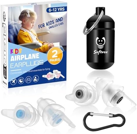 Kids Earplugs (6-12 yrs) – Airplane Ear Plugs for Extra Small Ear Canals, Reusable Noise Sensitivity Ear Protection for Home, School, Playtime & Beyond, BU+BK Softvox