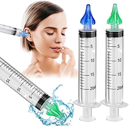 2 Pieces Ear Wax Cleaner Syringe Tip Ear Wax Flusher Tool Ear Wax Remover Ear Irrigation Syringe for Ear Cleaning and Irrigation of Humans, 20 ML Nuanchu