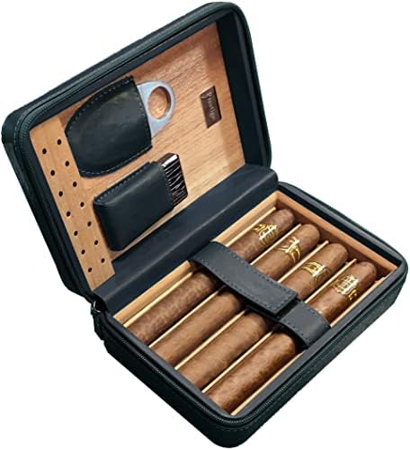 Prestige Import Group - The Manhattan Ostrich Motif Leather Travel Humidor Cigar Case with Zipper Closure - Color: Black Prestige Import Group