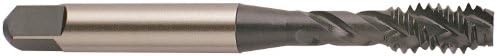 YG-1 F8 Series Vanadium Alloy HSS Spiral Flute Tap, TiN Coated, Round Shank with Square End, Bottoming Chamfer, #2-56 Thread Size, H2 Tolerance Yg-1