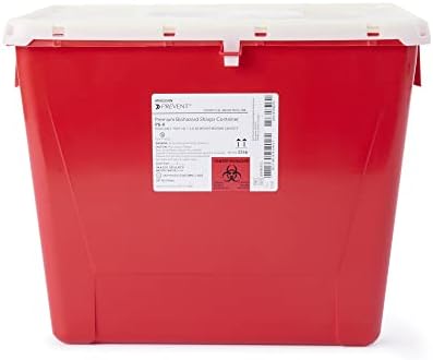 McKesson Prevent Biohazard Infectious Waste Sharps Container, Premium - PG-II, Plastic, Vertical Entry, Rotating Lid - Red, 8 gal, 13 in x 17 3/10 in x 13 1/2 in, 1 Count Mckesson