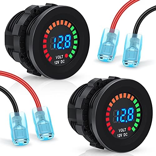 2 Pcs DC 12V Waterproof LED Digital Display Voltage Gauges Round Panel Car Voltmeters with Terminals Waterproof Voltmeter Battery Tester with Blue Light for Boat Marine Car Motorcycle Frienda