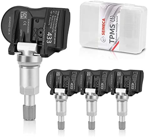 103460200A TPMS Sensor Set of 4, 433MHz Tire Pressure Monitoring Sensors Compatible with Tesla Model 3/ Model S/Model X, TPS with Metal TPMS Valve Stem Seineca