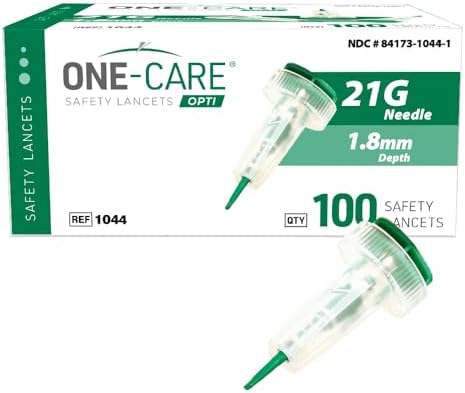 ONE-CARE OPTI Safety Lancets Top Button Activated 21G x 1.8mm, NormalFlow, 100/bx ONE-CARE