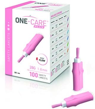 MediVena ONE-CARE Plus Safety Lancets, Contact-Activated, 28G x 1.8mm, 100/bx, Sterile, Single-Use, Easy Fingerstick for Comfortable Glucose Testing ONE-CARE