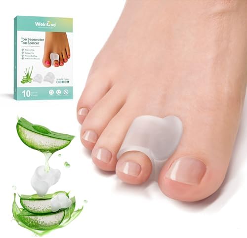 Welnove Gel (Гель) Toe Separators -8 Pack Toe Spacers with Aloe Vera for Overlapping Toes, Bunion Relief - Soft Silicone Toe Corrector for Men and Women - (Small, Clear) Welnove